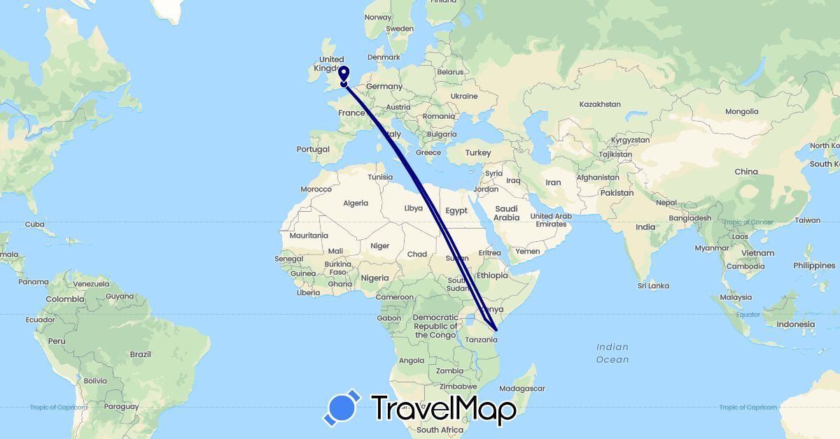 TravelMap itinerary: driving in United Kingdom, Kenya (Africa, Europe)